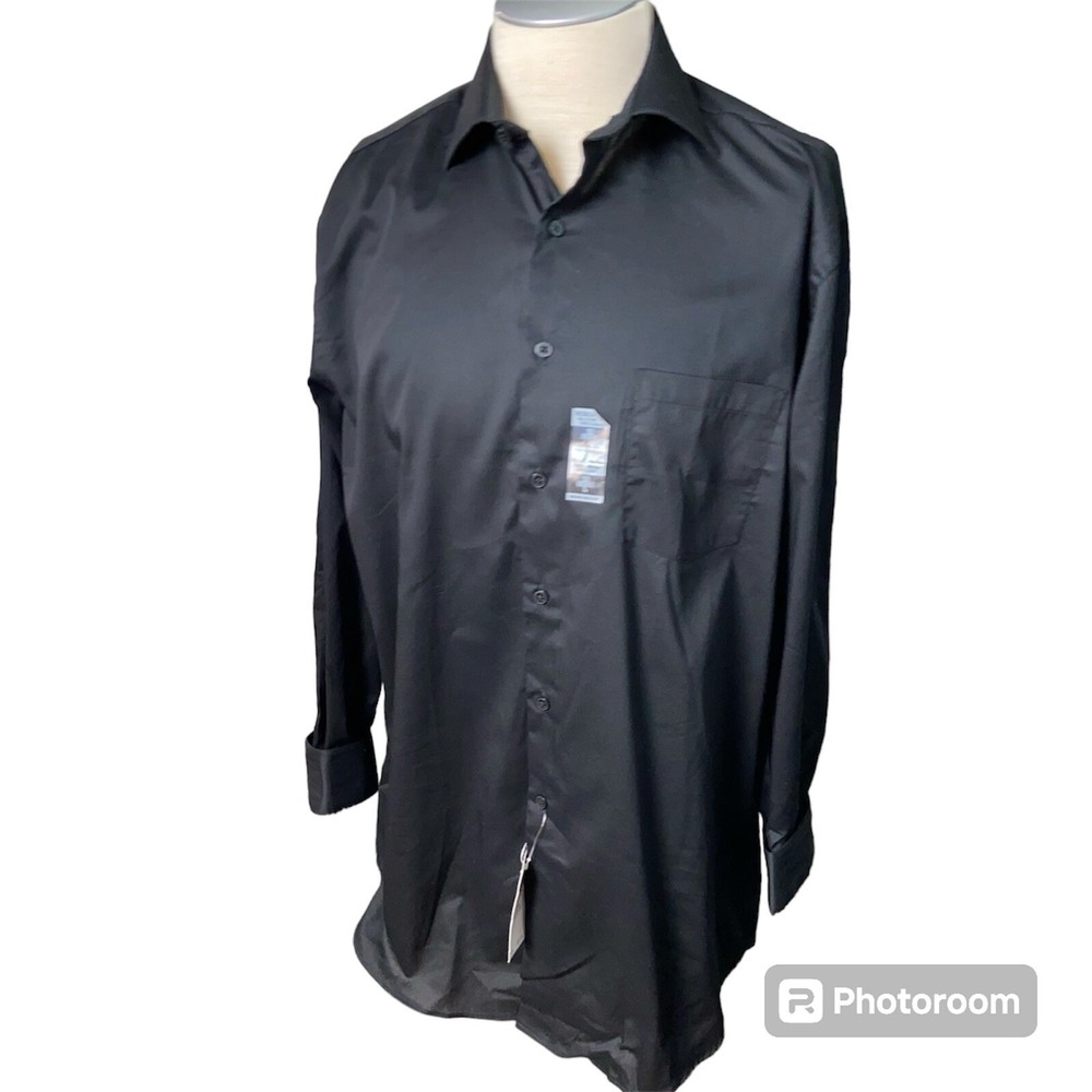 Van Heusen Dress Shirt Mens Large 16 32/33 Flex Regular Fit Black 20F6367001